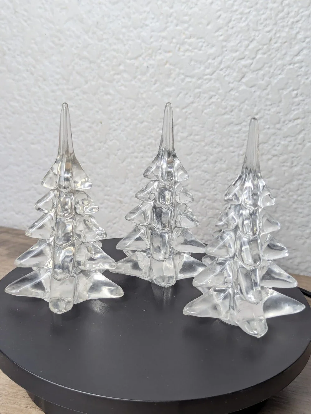 Vintage Mid-Century Clear Art Glass Christmas Trees - Set of 3